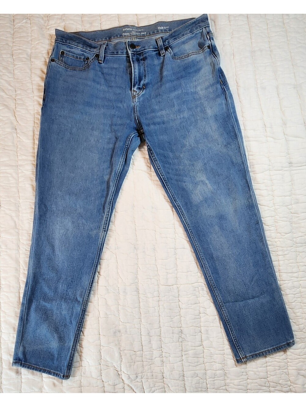 Banana Republic Men's Travel Stretch Jeans 35x30 Skinny Fit Washwell Blue Wash